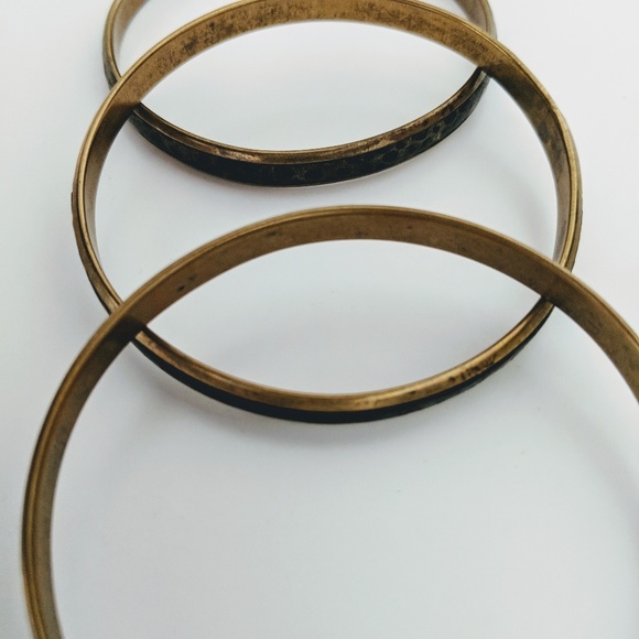 3 Brass and Green Snake Skin Bangles - Picture 2 of 5